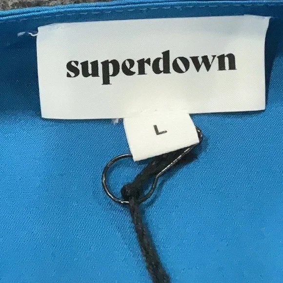 Superdown Amerie Pleated Halter Teal Blue Satin Top Women’s Large - Picture 6 of 7